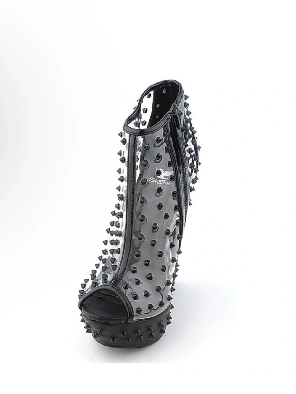 Women’s Black Studded Clear Wedge Bootie